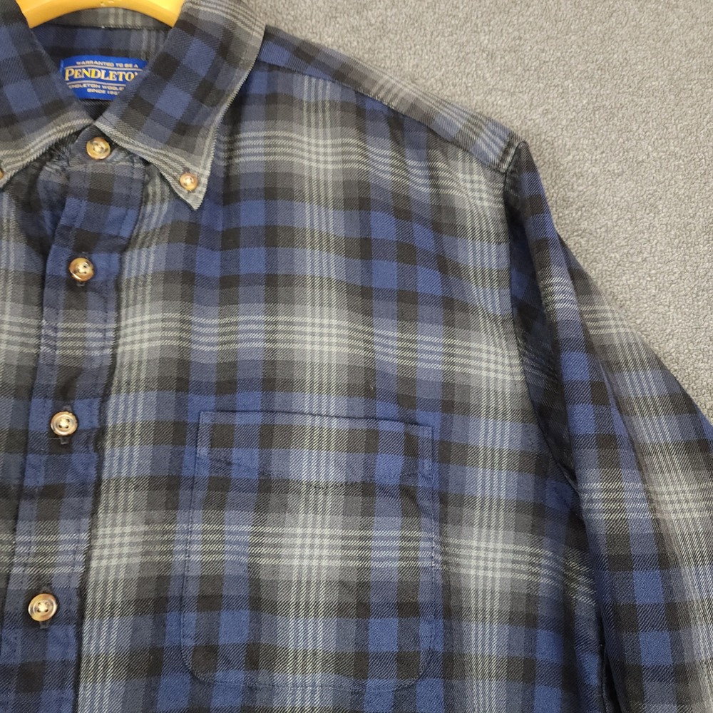 Pendleton Sir Pendleton Plaid‎ Button Down Shirt Men's Large Wool Blue Gray - Picture 2 of 10